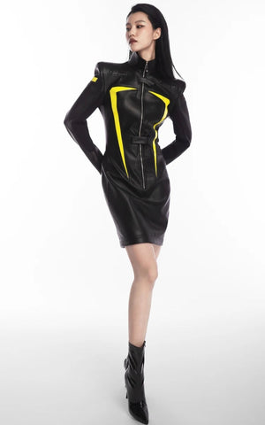 Cyberpunk Faux Leather Maxi Dress