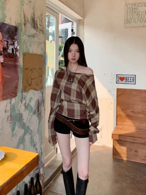 Plaid One Shoulder Top