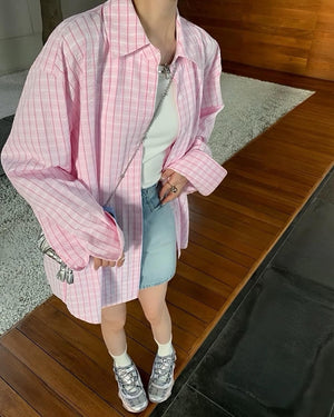 Rue des Fleurs Pastel Plaid Loose Shirt