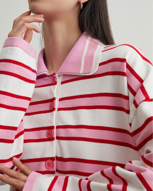 Raspberry Ice Cream Stripe Oversized Polo