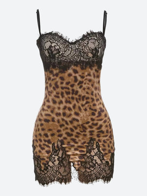 Baddie Leopard Lace Mini Dress
