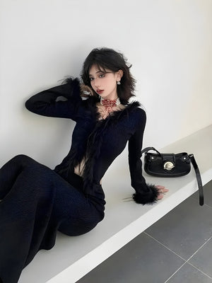 Faux Fur Trim Cardigan