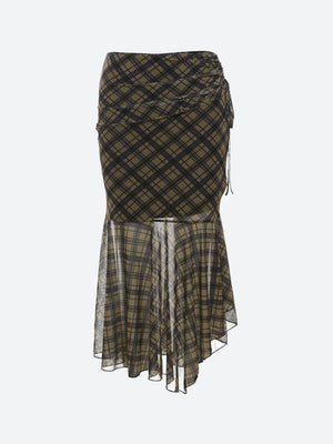 Grunge Plaid Mesh Midi Skirt