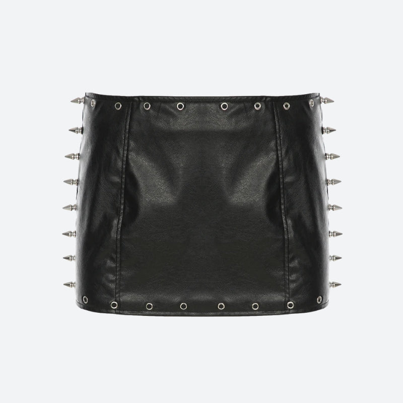 Grunge Spiked Faux Leather Mini Skirt