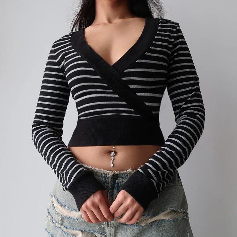 Grunge Striped Wrap Crop Top