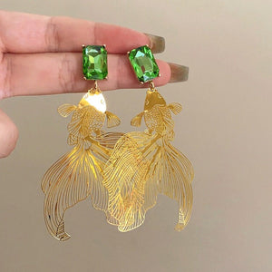 Koi Fish Green Stone Earrings