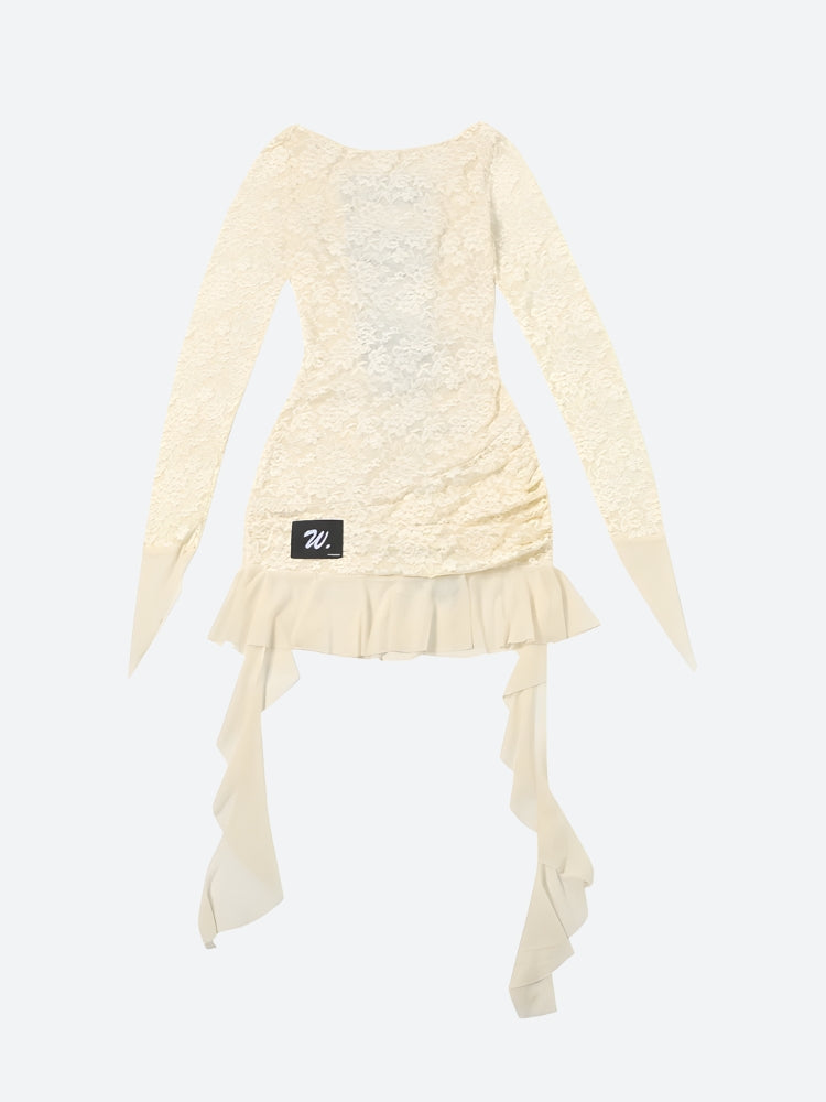 Lemon Lace Backless Mini Dress