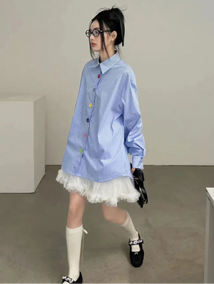 Oversized Stripe Button-Up Shirt