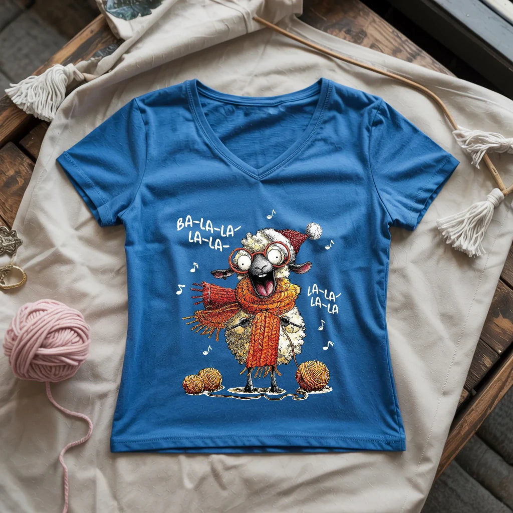 Fa-la-la Knitting Sheep Lady V-neck