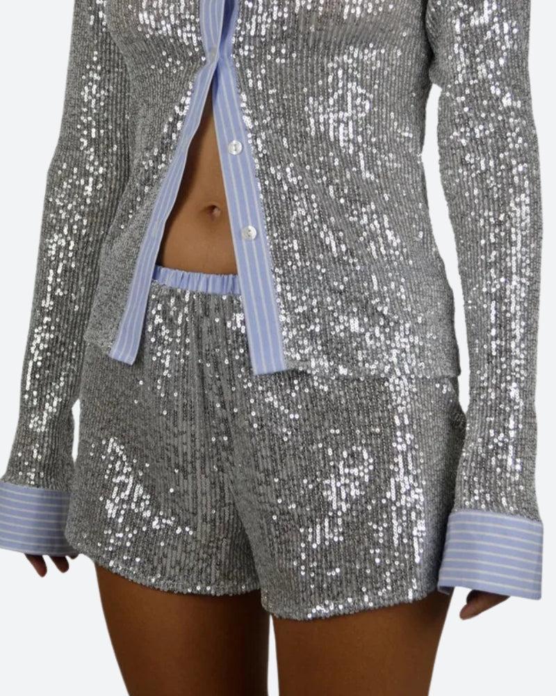 Sequined Shirt & Shorts Two Piece Set