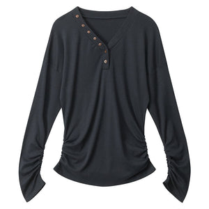 Aesthetic Loose Fit Button V-Neck Top