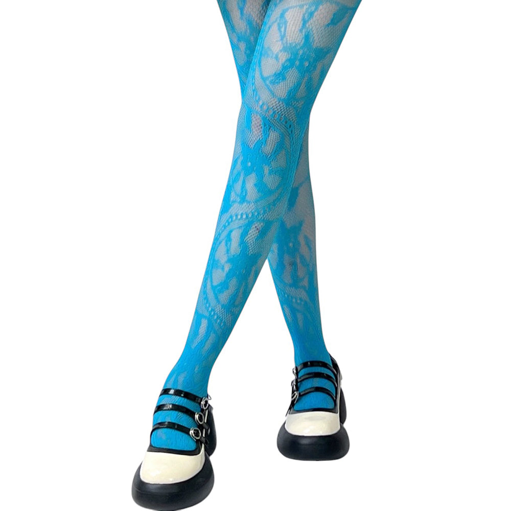 Lace Pattern Tights in Blue