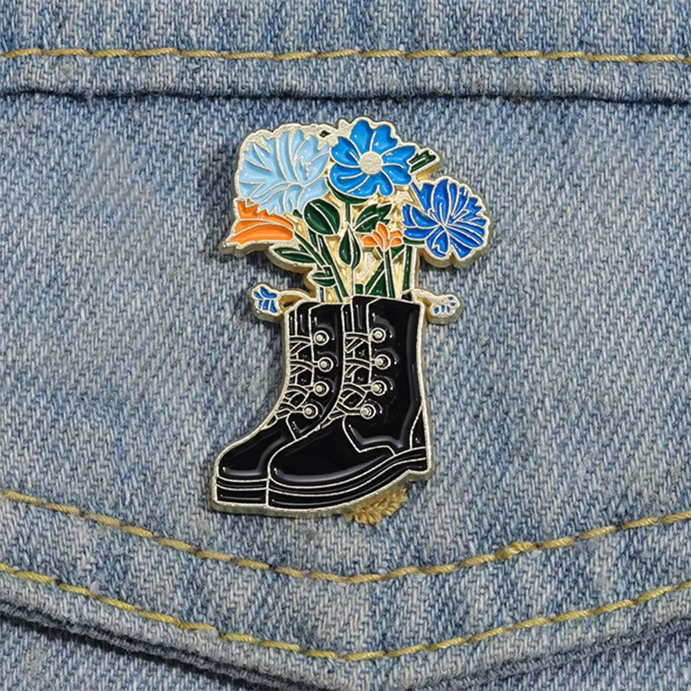 Boots with Flowers Brooch Pin