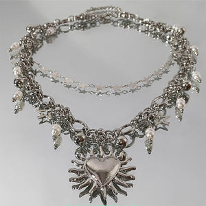 Burning Heart Grunge Chain Necklace