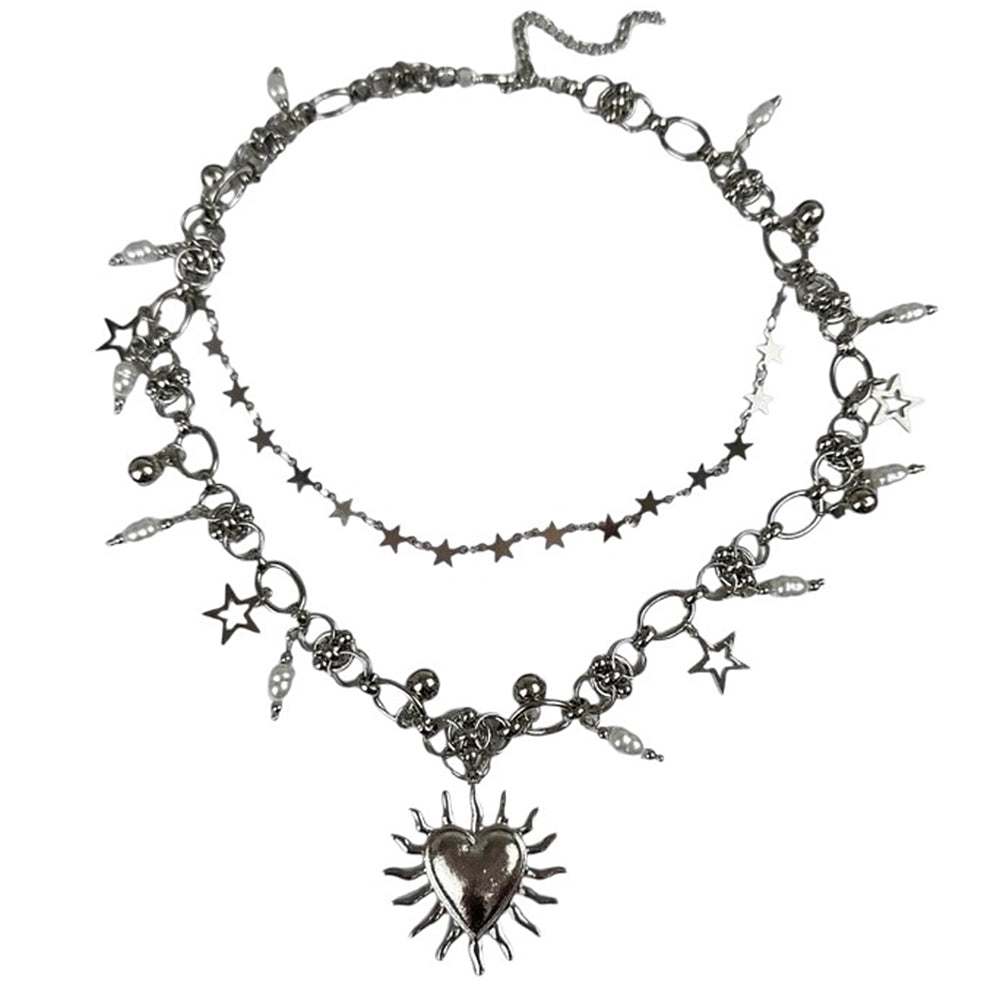 Burning Heart Grunge Chain Necklace