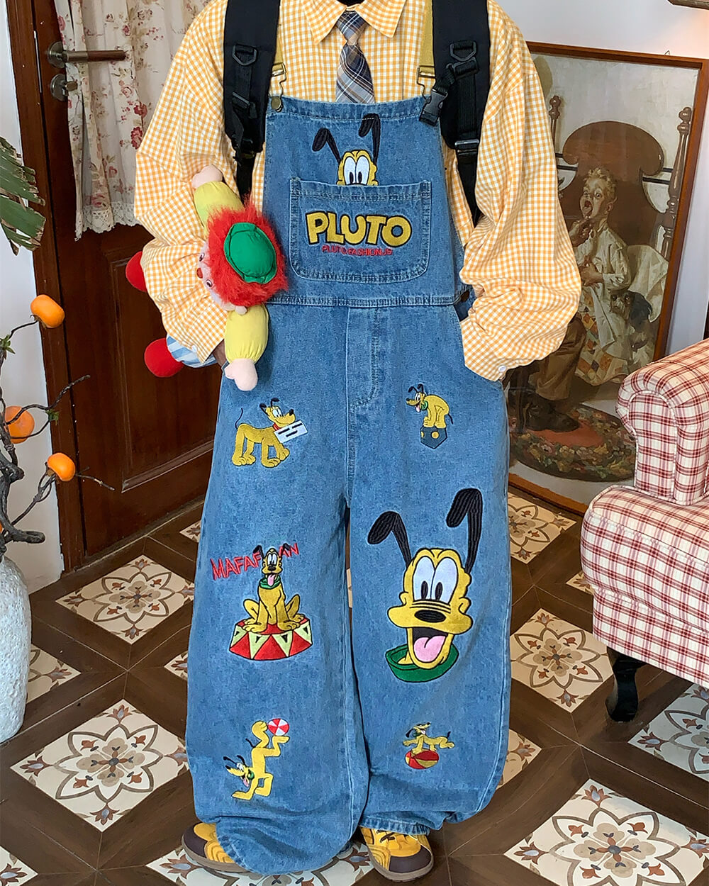 Cartoon Embroidery Denim Overalls