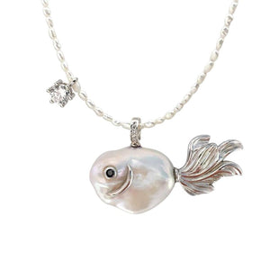 Coquette Pearl Fish Charm Necklace