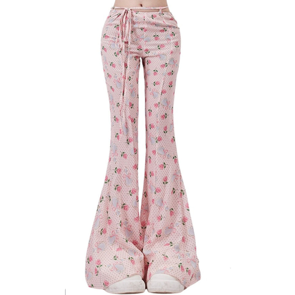 Coquette Roses & Bows Flared Pants