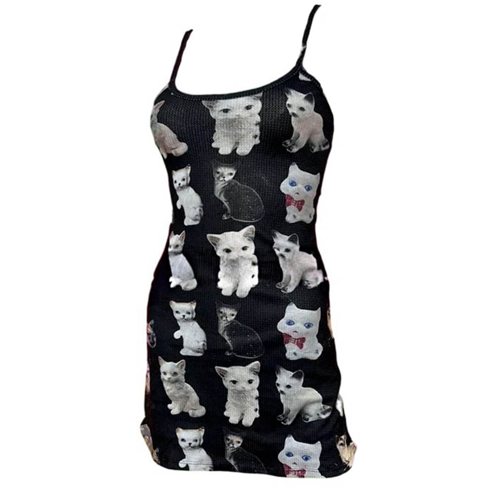 Cute Cats Print Y2K Mini Dress