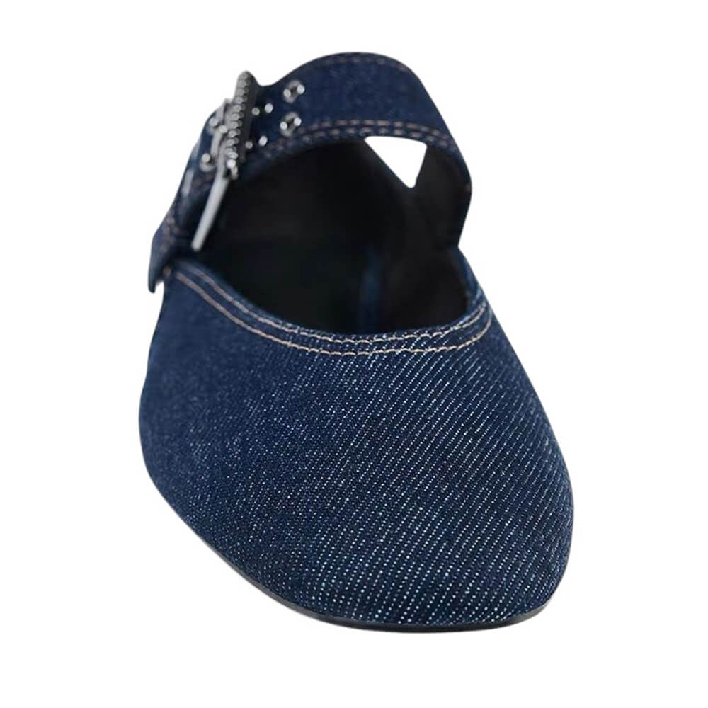 Denim Buckle Strap Mary Jane Flats