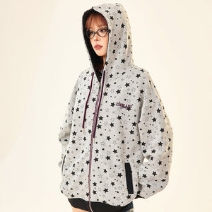 2010’s Grey Star Print Zip Up Hoodie