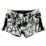 Grunge Spider Web Print Denim Shorts