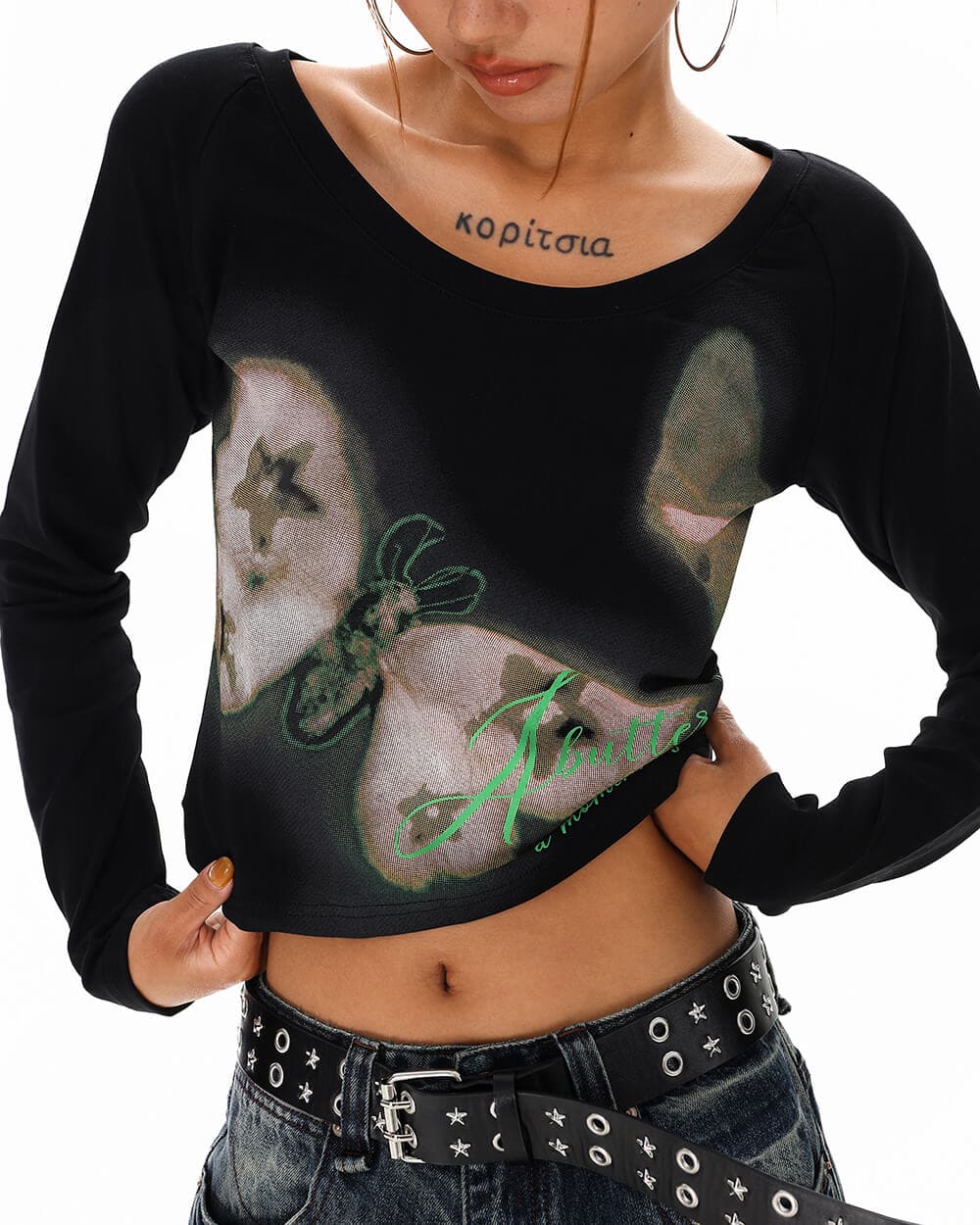 Indie Butterfly Print Long Sleeve Top