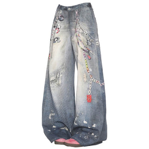 Loose Fit Chain Print Jeans