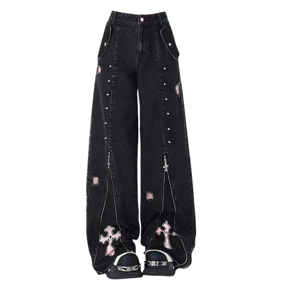 Pastel Goth Cross Baggy Jeans
