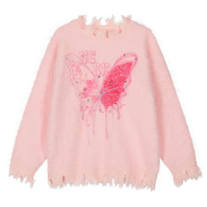 Pastel Pink Butterfly Sweater