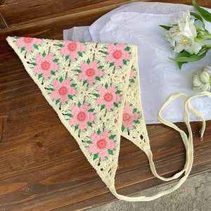 Pink Flower Crochet Bandana