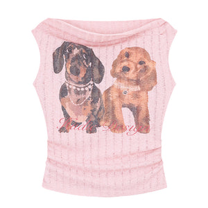 Puppy Print Off Shoulder Top