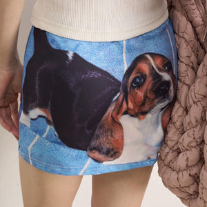 Puppy Print Y2K Denim Micro Skirt