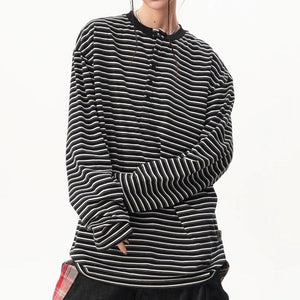 Relaxed Striped Button Up Long Sleeve Top