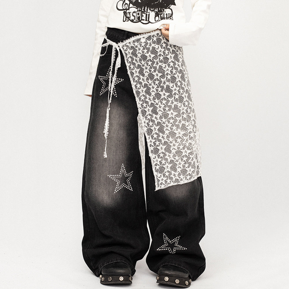 Rhinestone Star Wide Leg Jeans