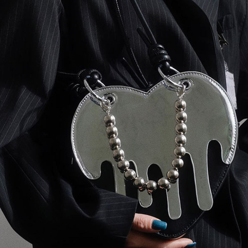 Grunge Silver Drip Heart Handbag