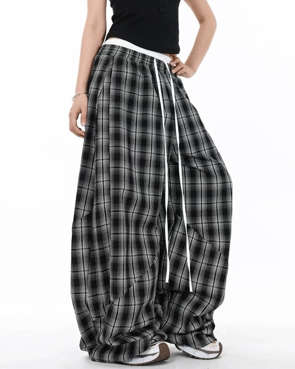 Skater Girl Plaid Wide Leg Pants