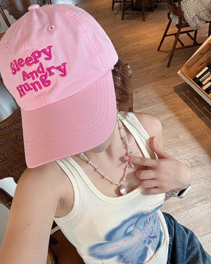 Sleepy and Hungry Embroidery Cap