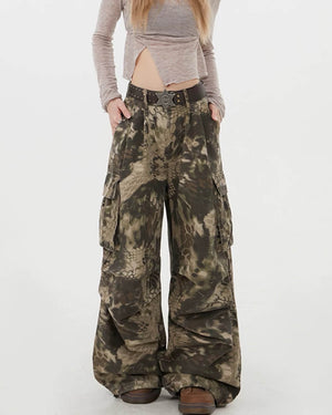 Snake Print Wide Leg Cargo Pants