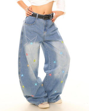 Star Embroidery Baggy Jeans