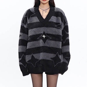 Star Girl Fuzzy Striped Sweater