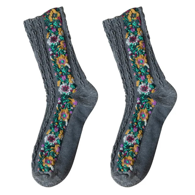 Vintage Embroidered Floral Socks