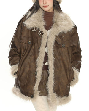 Y2K Fur Trim Aviator Jacket