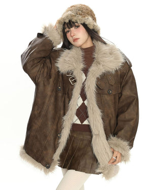 Y2K Fur Trim Aviator Jacket