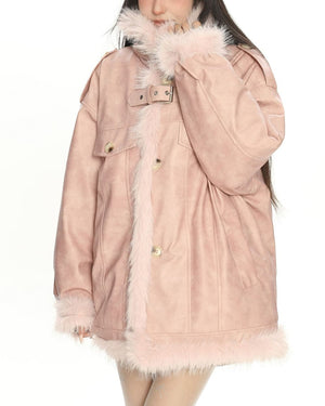 Y2K Fur Trim Aviator Jacket