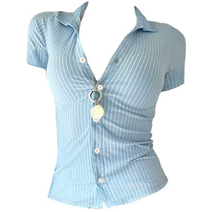 Y2K Blue Stripe Fitted Shirt