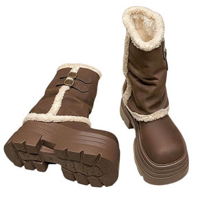 Y2K Fur Trim Chunky Platform Boots