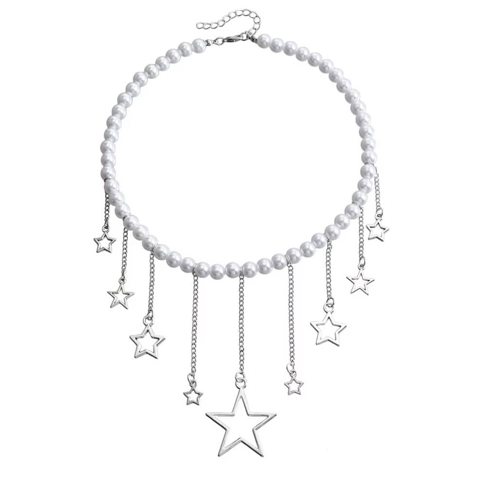 Y2K Pearl Necklace with Star Charms